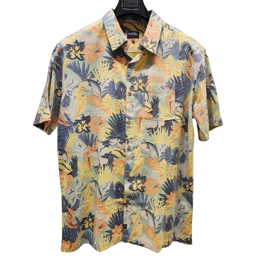 Salt Life Live Salty Mens XL Hawaiian Shirt Tropical Fish Cotton Rayon